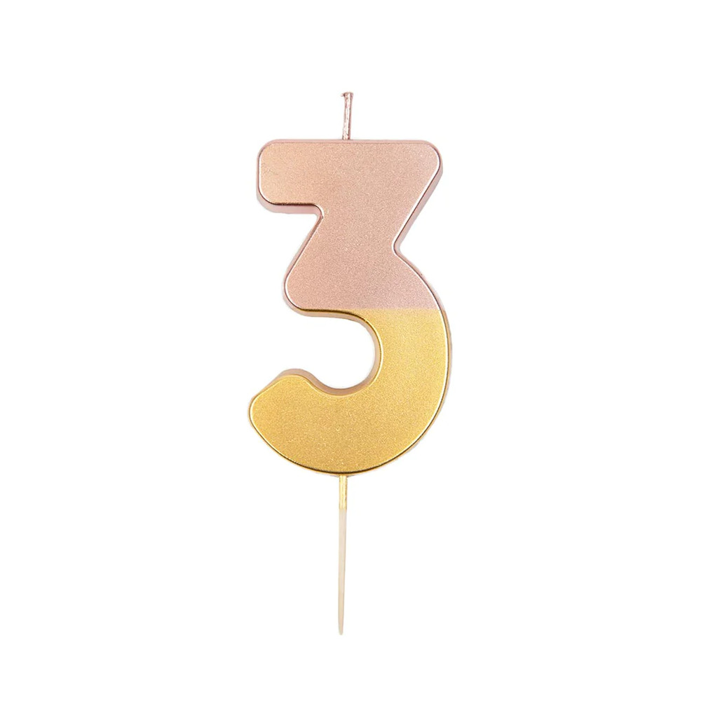 Talking Tables - We Heart Birthdays Number Candle 3 - Rose Gold Dipped