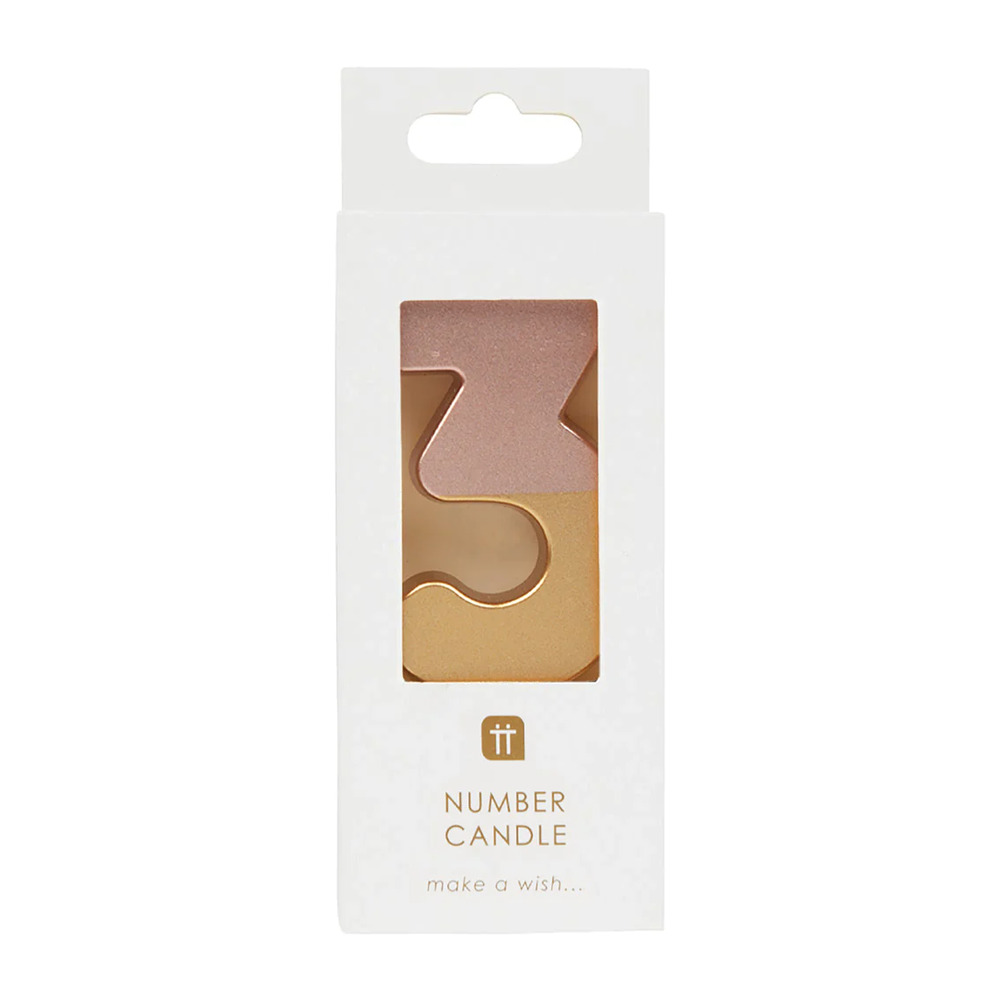 Talking Tables - We Heart Birthdays Number Candle 3 - Rose Gold Dipped