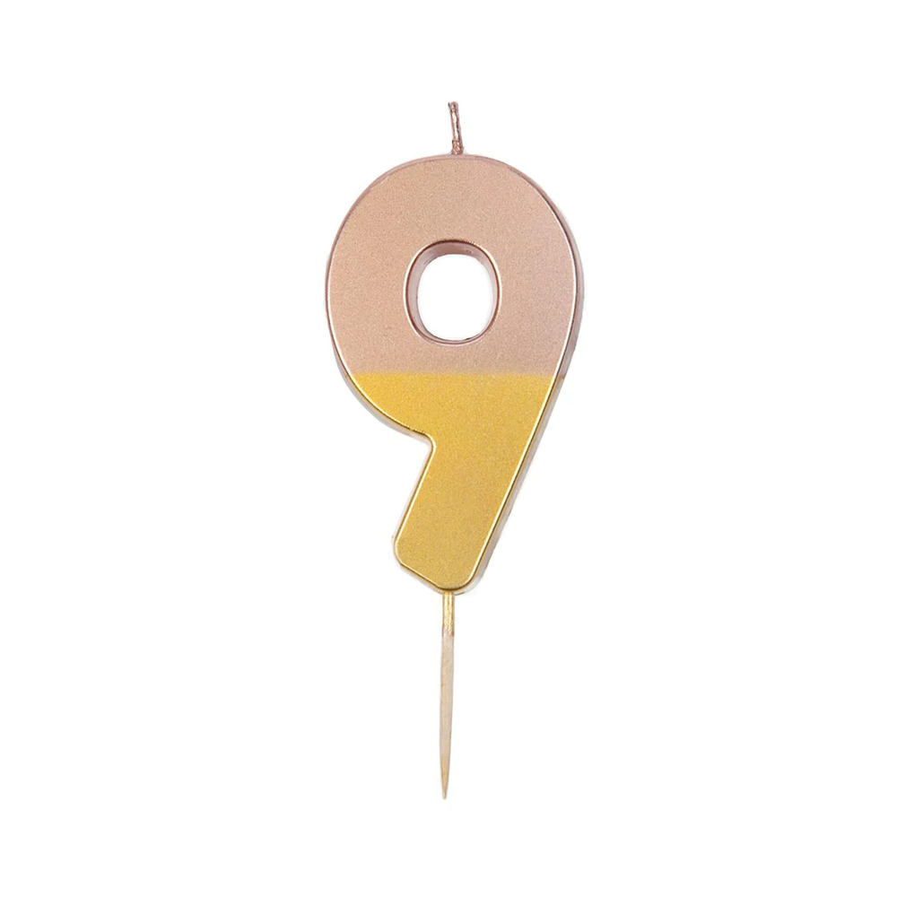 Talking Tables - We Heart Birthdays Number Candle 9 - Rose Gold Dipped