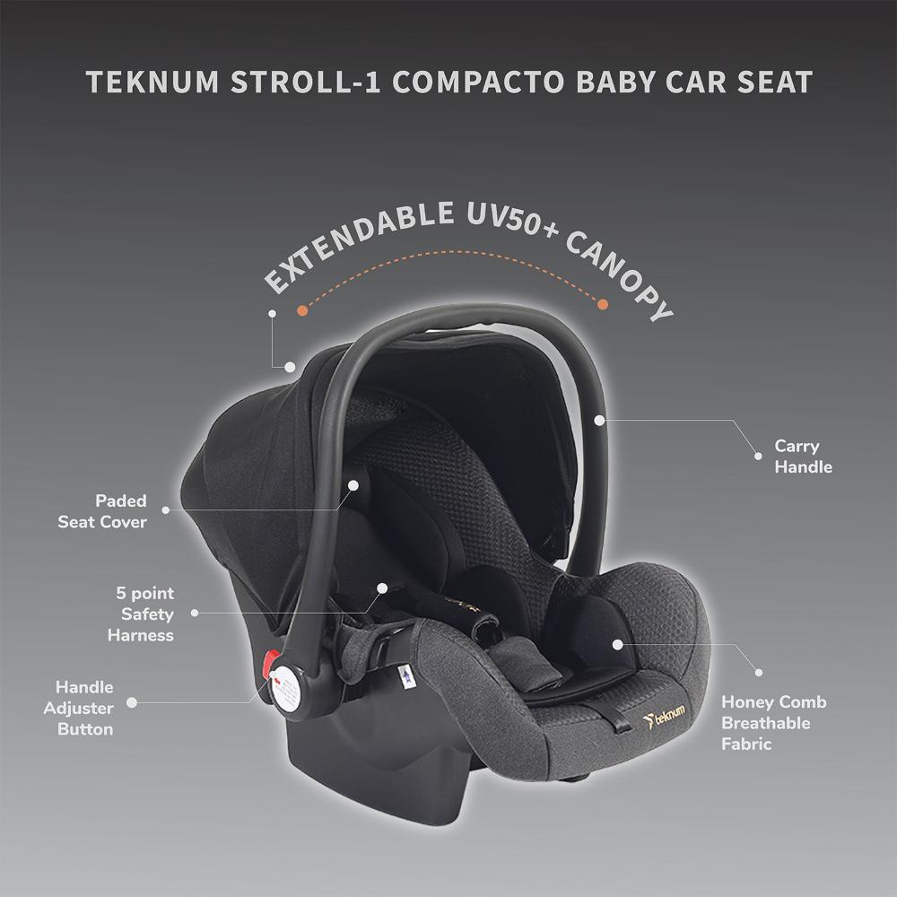 Teknum STROLL 1 Grey Travel System - Reversible Stroller & Compacto Baby Car Seat, Easy Fold, Multi-Recline, 0m+