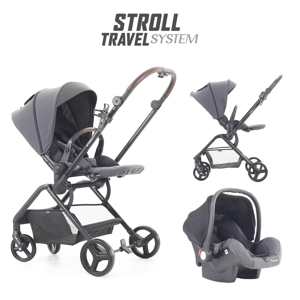 Teknum STROLL 1 Grey Travel System - Reversible Stroller & Compacto Baby Car Seat, Easy Fold, Multi-Recline, 0m+