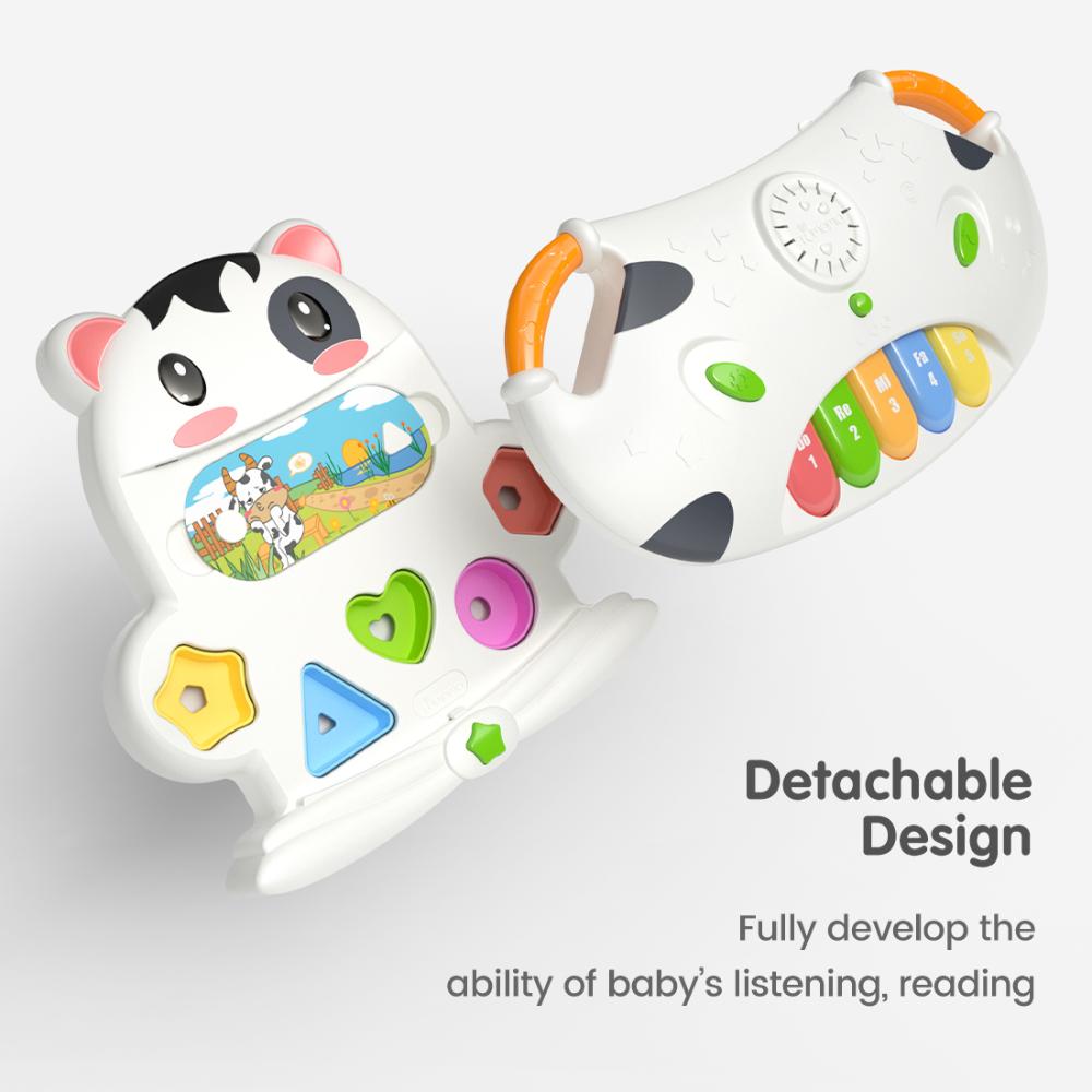 Tumama Kids - 2-in-1 Interactive Cow Piano With Shape Sorter