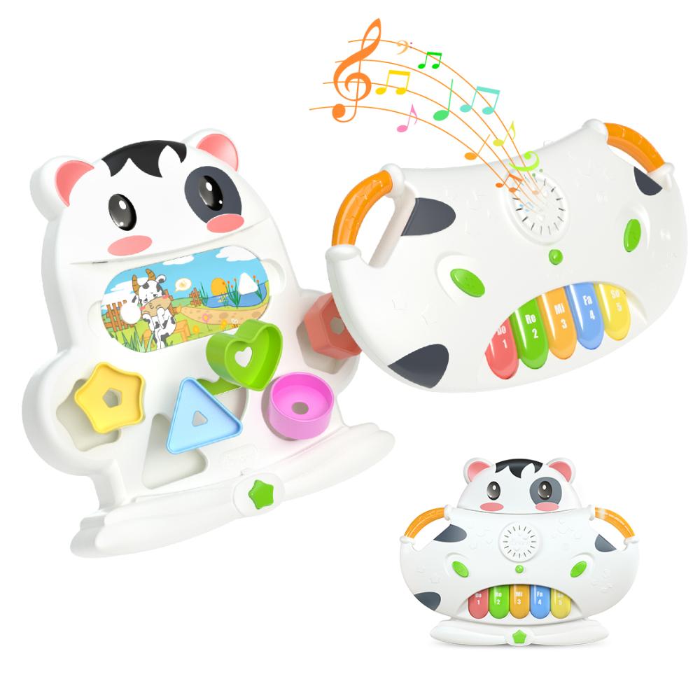 Tumama Kids - 2-in-1 Interactive Cow Piano With Shape Sorter