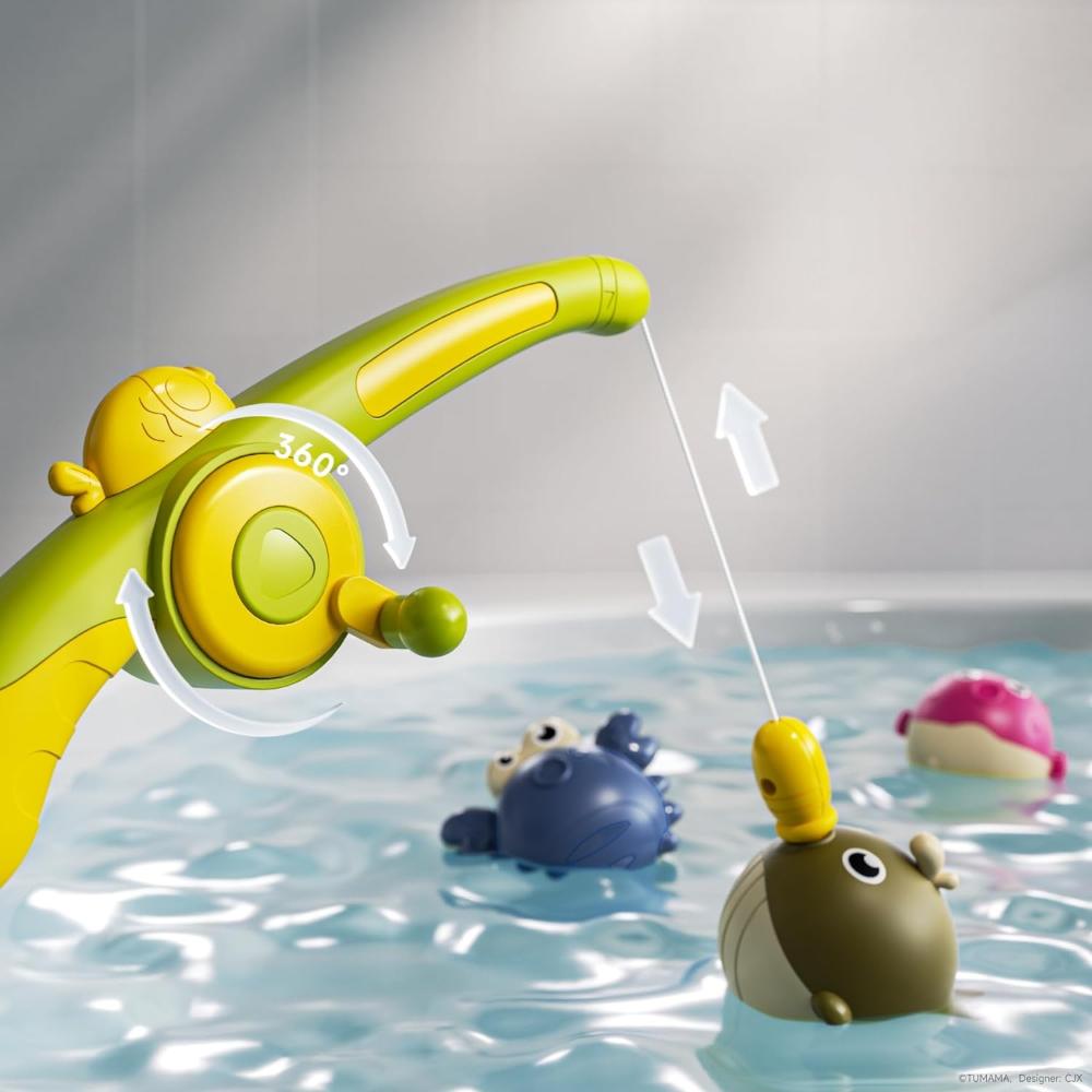 Tumama Kids - Magnetic Bath Fishing Toy Set W/Rod, Net & 3 Colorful Fish