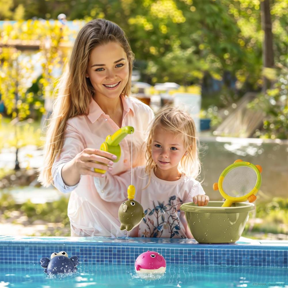Tumama Kids - Magnetic Bath Fishing Toy Set W/Rod, Net & 3 Colorful Fish