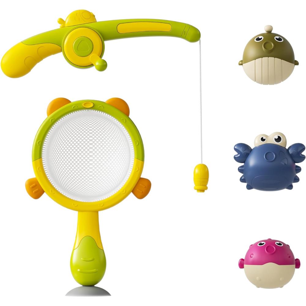 Tumama Kids - Magnetic Bath Fishing Toy Set W/Rod, Net & 3 Colorful Fish