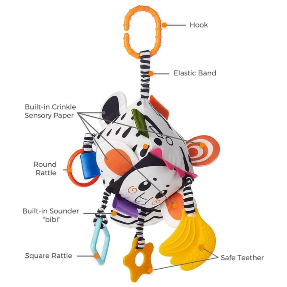 Tumama Kids - Sensory 6-side Square Cube Hanging Rattle Toy W/ Teether