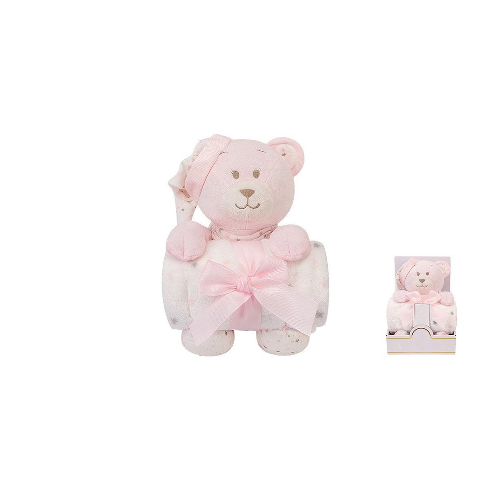 Factory Price - Animal Stuffed Cuddly Toy and Blanket Gift Set - Pink Teddy