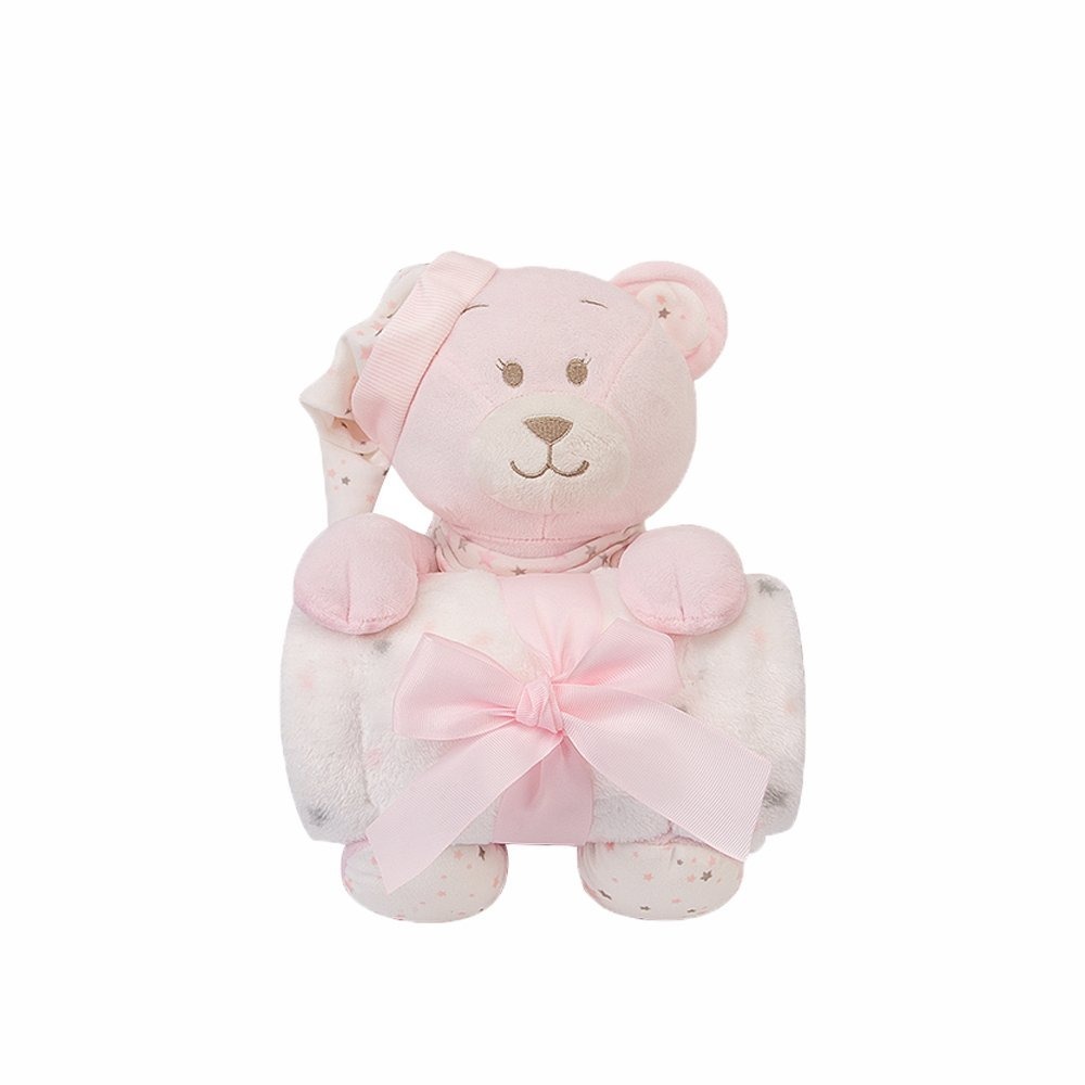 Factory Price - Animal Stuffed Cuddly Toy and Blanket Gift Set - Pink Teddy