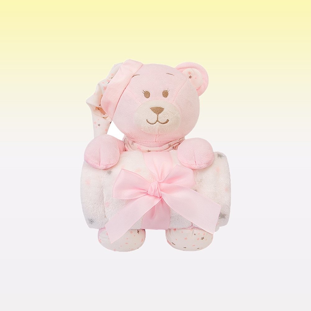 Factory Price - Animal Stuffed Cuddly Toy and Blanket Gift Set - Pink Teddy