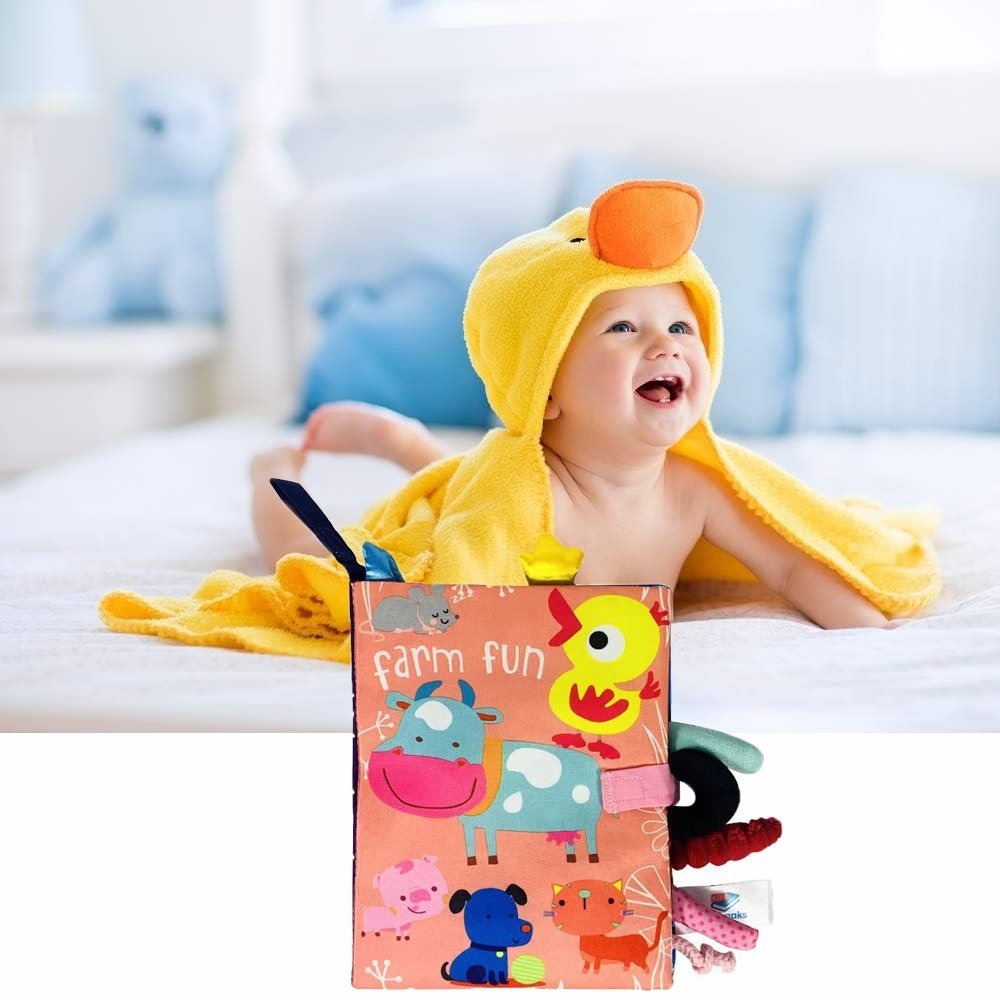 Factory Price - Caden Washable Activity Cloth Book With Rattle Sound - Farm