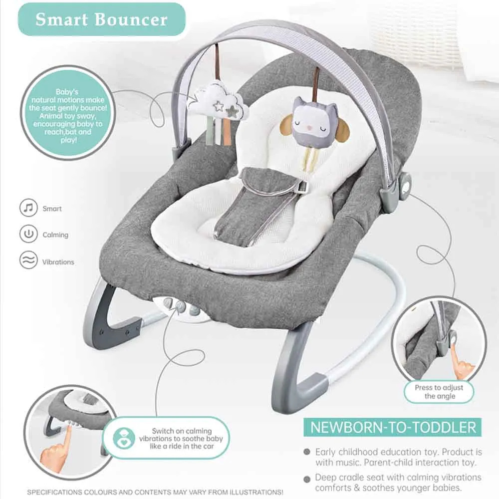 Factory Price - Royal Baby Bouncer With Toys and Music - Grey