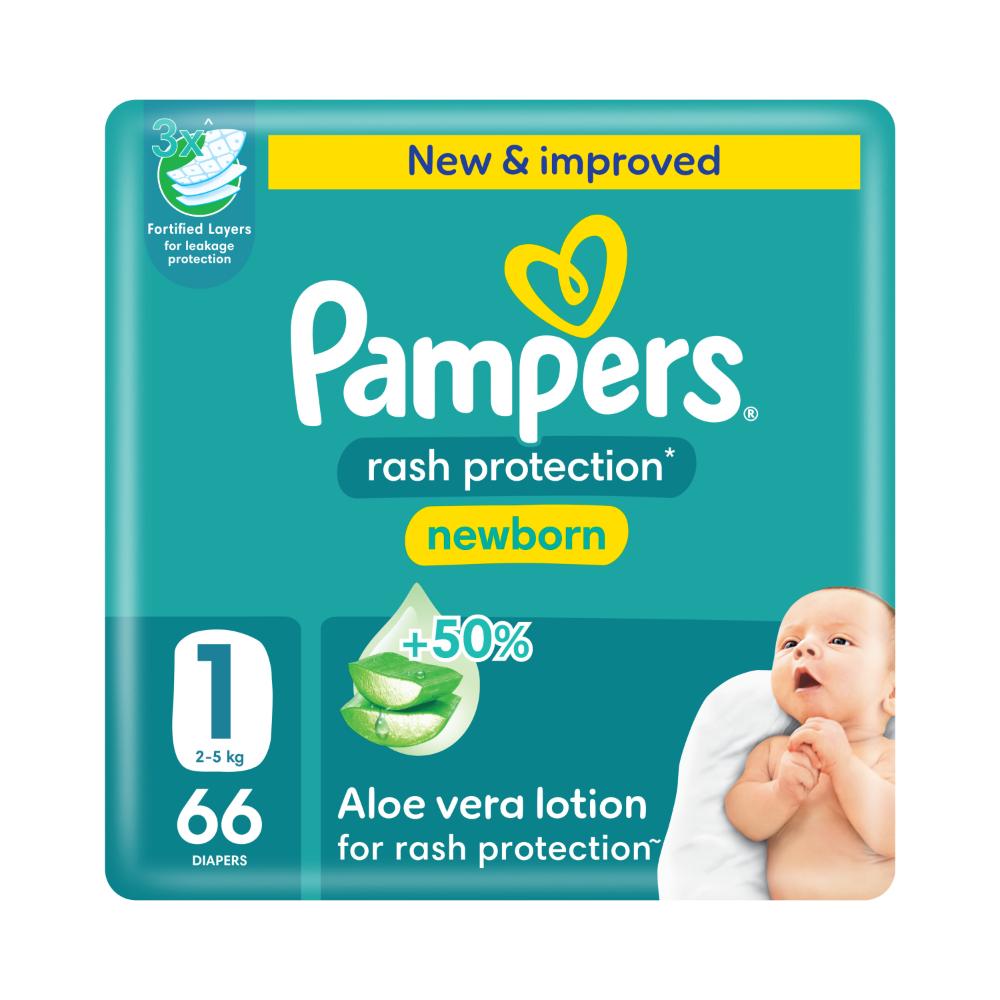 Pampers - Rash Protection Taped Diapers Jumbo Pack, Size 1 (2-5kg) - 66 Count