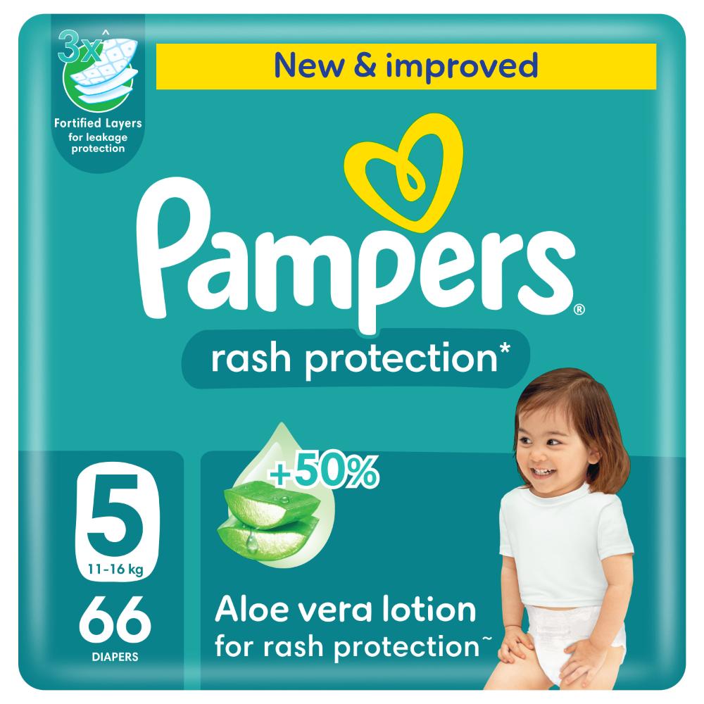 Pampers - Rash Protection Taped Diapers Jumbo Pack, Size 5 (11-16kg) - 66 Count