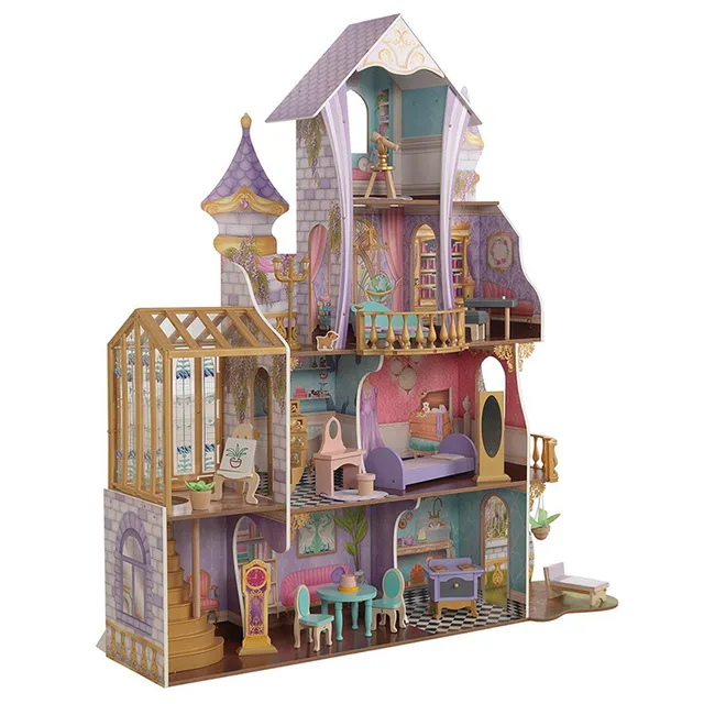 KidKraft Enchanted Greenhouse Castle – Wooden 3-Level Dollhouse for Kids