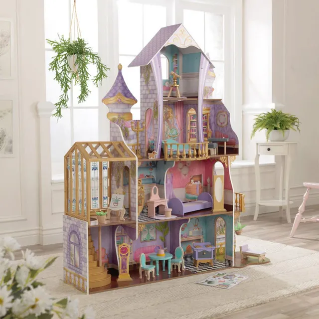 KidKraft Enchanted Greenhouse Castle – Wooden 3-Level Dollhouse for Kids