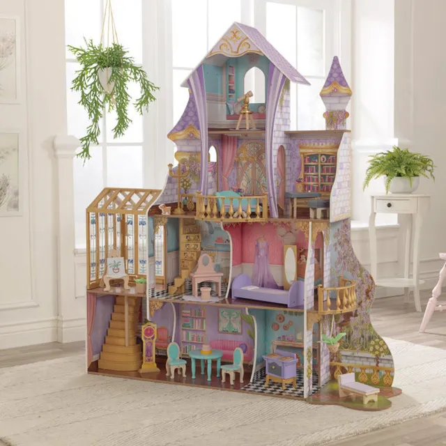 KidKraft Enchanted Greenhouse Castle – Wooden 3-Level Dollhouse for Kids