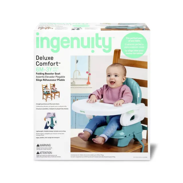 Ingenuity - Deluxe Comfort Folding Booster Seat, Adjustable, Folding, Easy-Clean, 6 Months to 3 Years