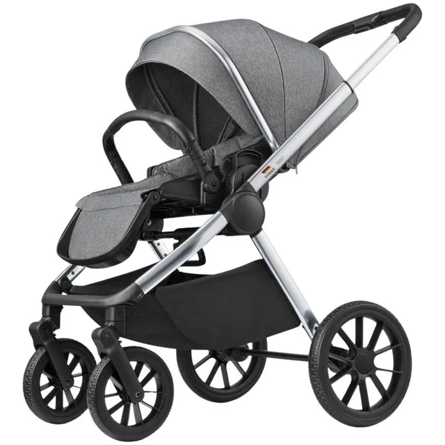 Gokke - Reversible Baby Stroller with 5 Point Safety Harness, Forward & Rear Facing, Height Adjustable Handlebar, 0-36 Months, Grey & Silver