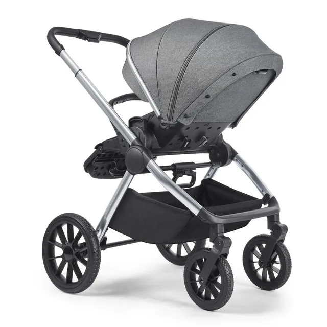 Gokke - Reversible Baby Stroller with 5 Point Safety Harness, Forward & Rear Facing, Height Adjustable Handlebar, 0-36 Months, Grey & Silver