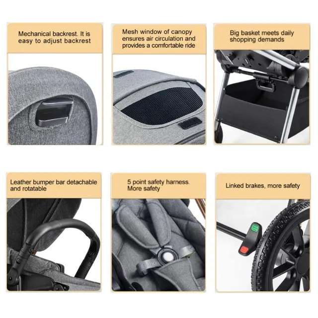 Gokke - Reversible Baby Stroller with 5 Point Safety Harness, Forward & Rear Facing, Height Adjustable Handlebar, 0-36 Months, Grey & Silver