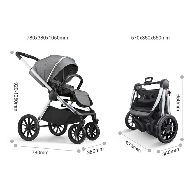 Gokke - Reversible Baby Stroller with 5 Point Safety Harness, Forward & Rear Facing, Height Adjustable Handlebar, 0-36 Months, Grey & Silver