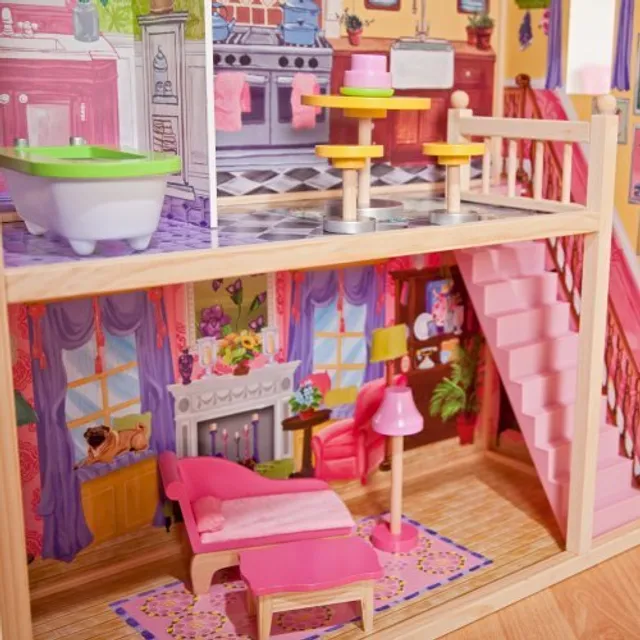 KidKraft Kayla Wooden Dollhouse - Multi-Level Dollhouse Playset with Furniture for Kids