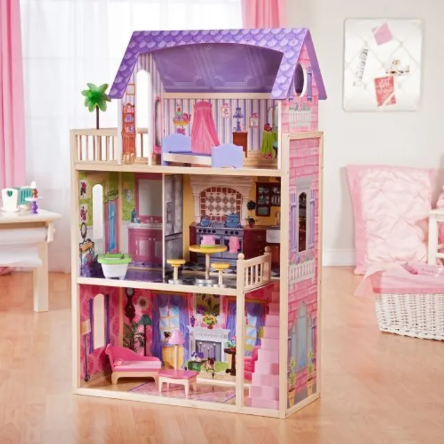 KidKraft Kayla Wooden Dollhouse - Multi-Level Dollhouse Playset with Furniture for Kids