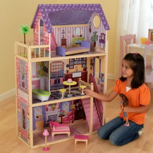 KidKraft Kayla Wooden Dollhouse - Multi-Level Dollhouse Playset with Furniture for Kids