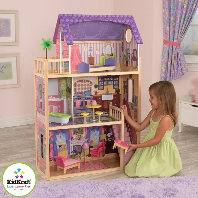 KidKraft Kayla Wooden Dollhouse - Multi-Level Dollhouse Playset with Furniture for Kids