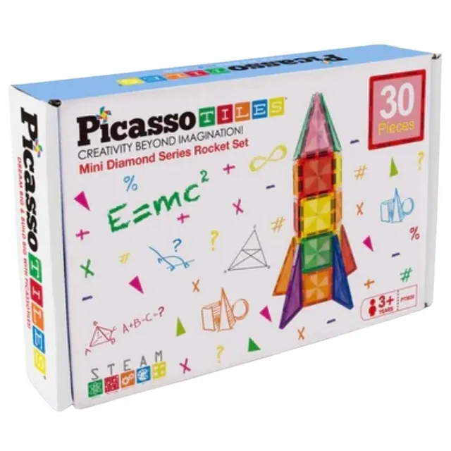 PicassoTiles Magnetic Mini Diamond Rocket Set - 30-Piece STEM Building Toy for Kids