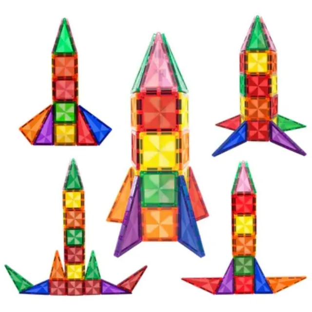 PicassoTiles Magnetic Mini Diamond Rocket Set - 30-Piece STEM Building Toy for Kids