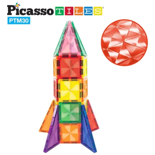 PicassoTiles Magnetic Mini Diamond Rocket Set - 30-Piece STEM Building Toy for Kids