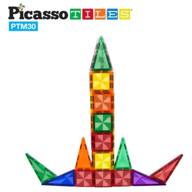 PicassoTiles Magnetic Mini Diamond Rocket Set - 30-Piece STEM Building Toy for Kids