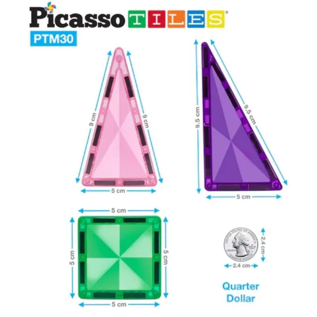 PicassoTiles Magnetic Mini Diamond Rocket Set - 30-Piece STEM Building Toy for Kids
