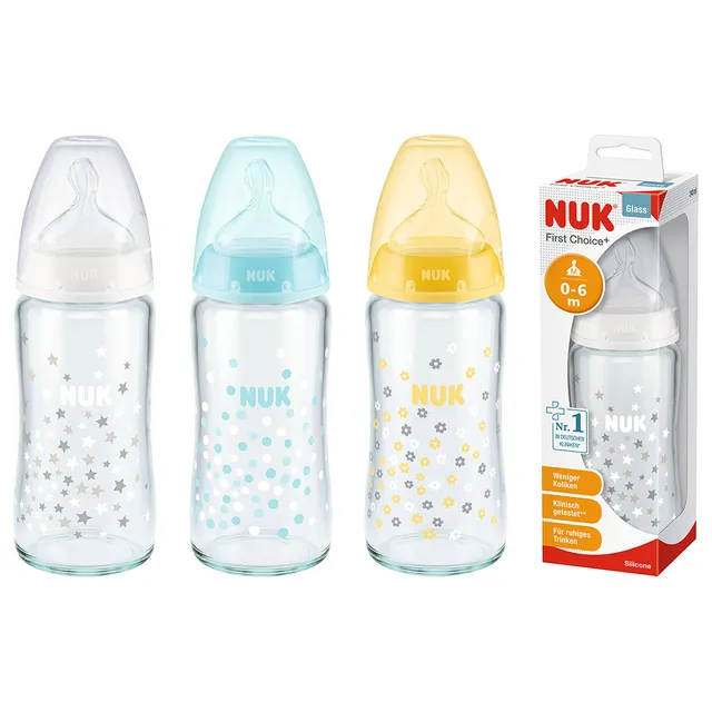 NUK - First Choice Plus Temperature Control Glass Bottle 240ml - assorted