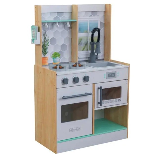 KidKraft Let's Cook Play Kitchen Natural - Wooden Pretend Play Kitchen for Kids