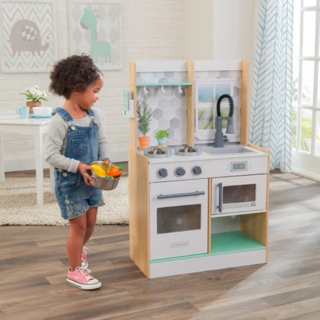 KidKraft Let's Cook Play Kitchen Natural - Wooden Pretend Play Kitchen for Kids