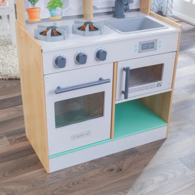 KidKraft Let's Cook Play Kitchen Natural - Wooden Pretend Play Kitchen for Kids