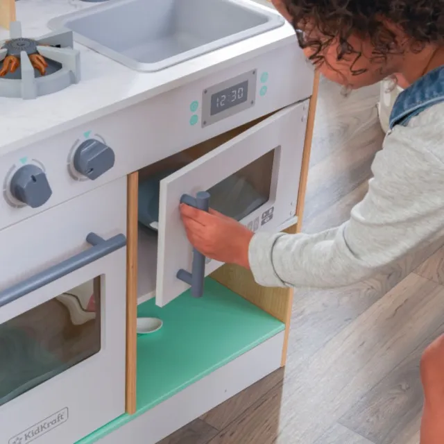 KidKraft Let's Cook Play Kitchen Natural - Wooden Pretend Play Kitchen for Kids