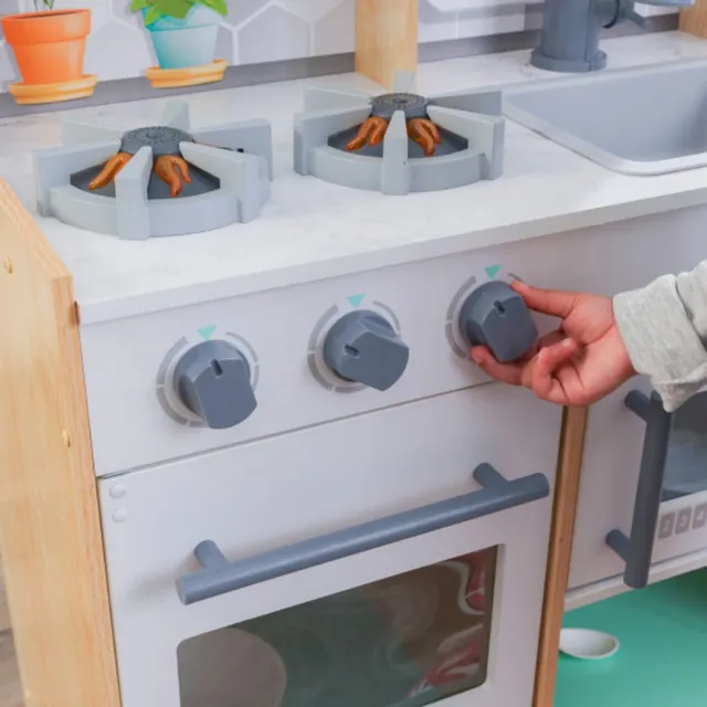 KidKraft Let's Cook Play Kitchen Natural - Wooden Pretend Play Kitchen for Kids