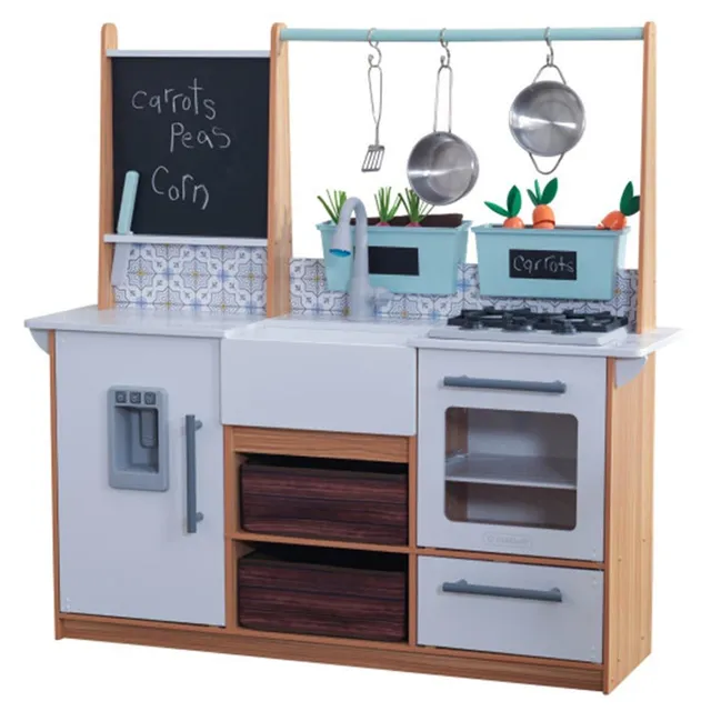 KidKraft Farmhouse Play Kitchen with EZ Kraft Assembly - Wooden Pretend Kitchen for Kids