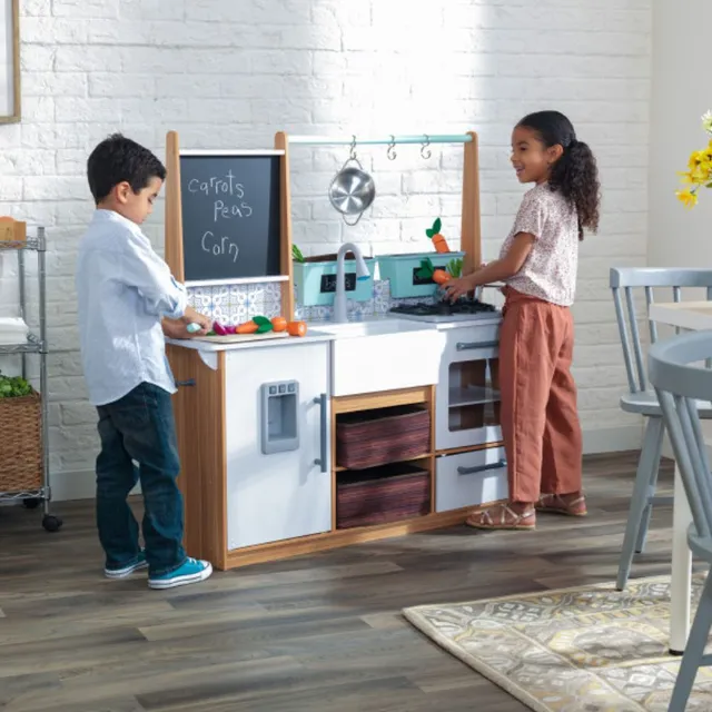 KidKraft Farmhouse Play Kitchen with EZ Kraft Assembly - Wooden Pretend Kitchen for Kids
