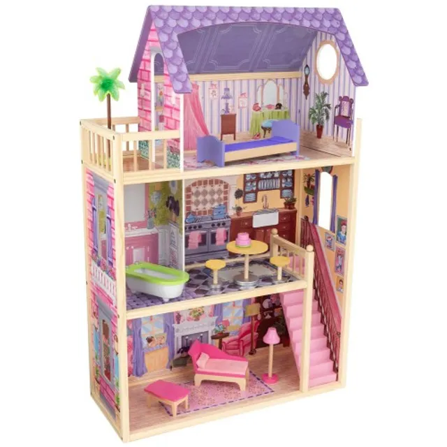 KidKraft Kayla Wooden Dollhouse - Multi-Level Dollhouse Playset with Furniture for Kids