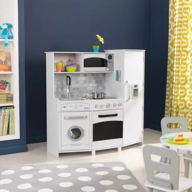 KidKraft Large Play Kitchen - White Wooden Pretend Cooking Set for Kids