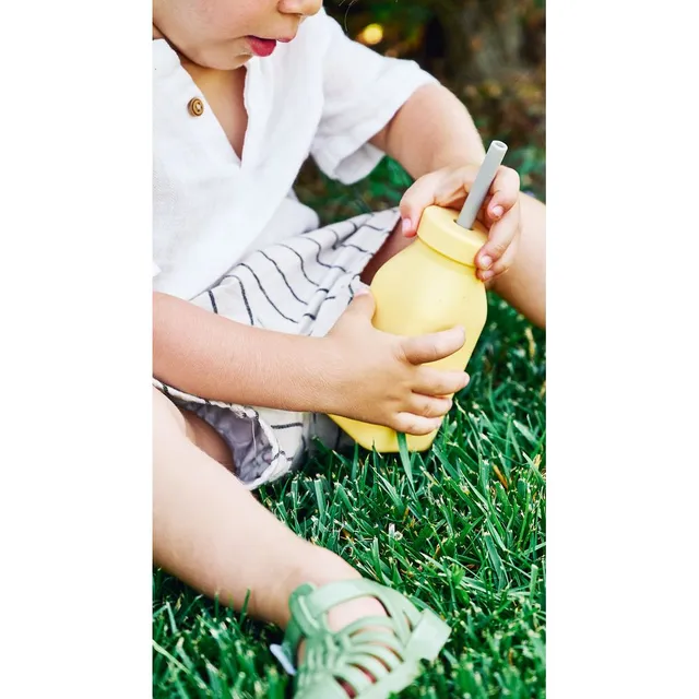 Minikoioi - Bottle & Straw - Mellow Yellow/Powder Grey
