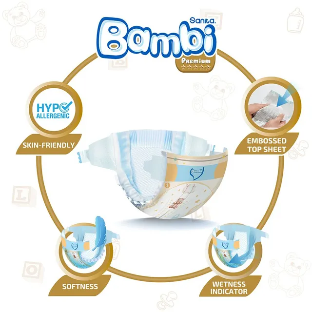 Sanita Bambi - Baby Diapers Value Pack Size 2, Small, 3-6 KG, 48 Count