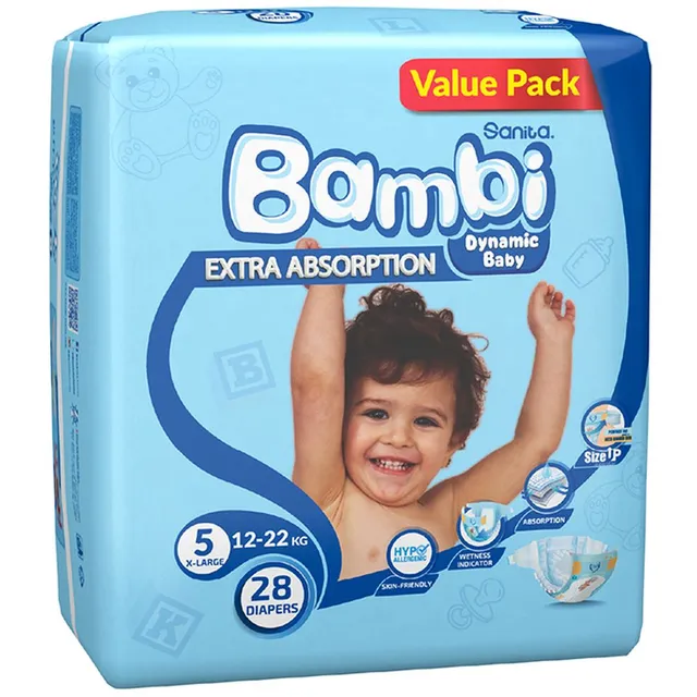 Sanita Bambi - Baby Diapers Value Pack Size 5, X-Large, 12-22 KG, 28 Count
