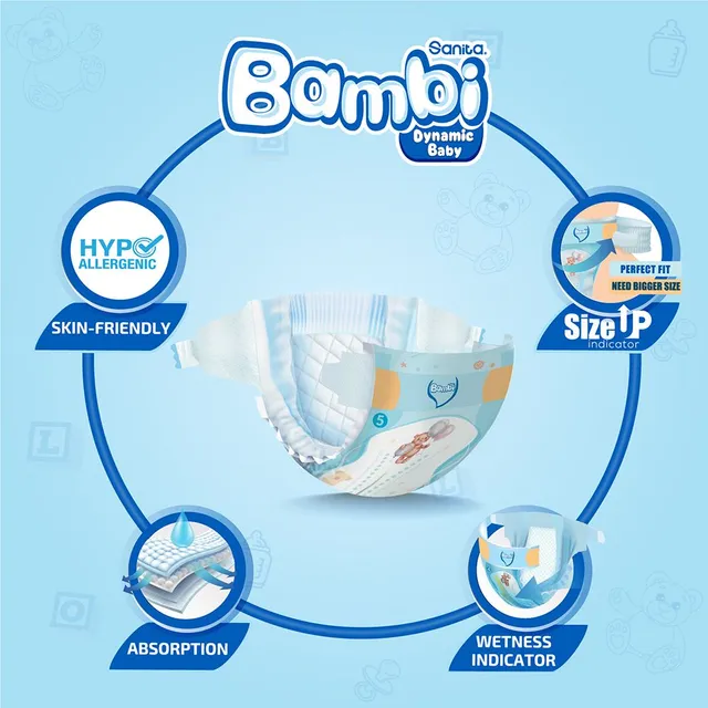 Sanita Bambi - Baby Diapers Value Pack Size 5, X-Large, 12-22 KG, 28 Count