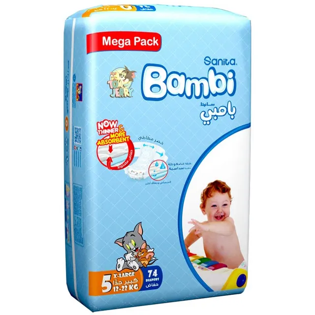 Sanita Bambi - Baby Diapers Mega Pack Size 5, X-Large, 12-22 KG, 74 Count